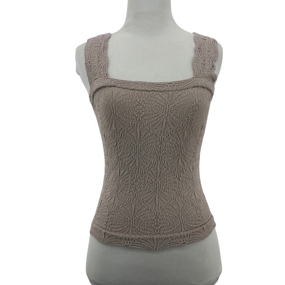 Gypsy + Jade Size XS/S Tank Top Taupe Textured Jacquard Square Neck Bodice